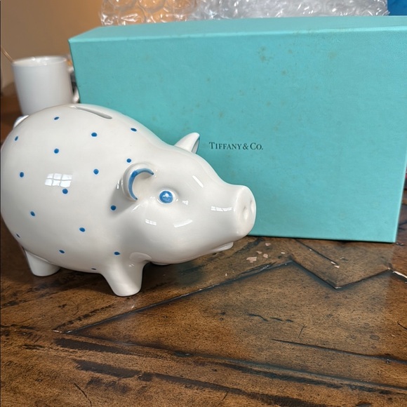 Tiffany & Co. White and Blue Polka Dot Piggy Bank - Picture 1 of 5